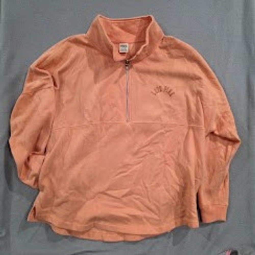 Victoria's Secret PINK 1/4 Zip Pullover Peach Coral Glitter Logo XL Sweatshirt